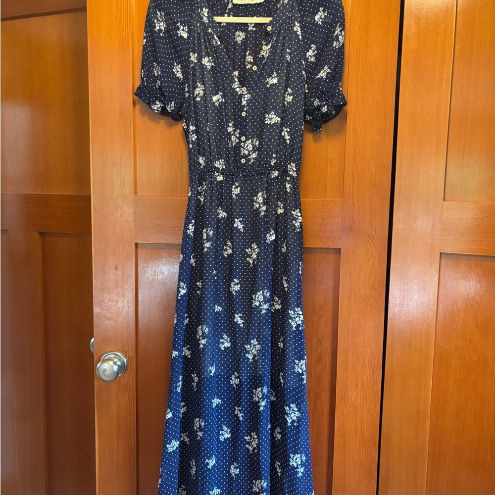 Christy Dawn Blue and White Flora Puff Sleeve Maxi Sundress